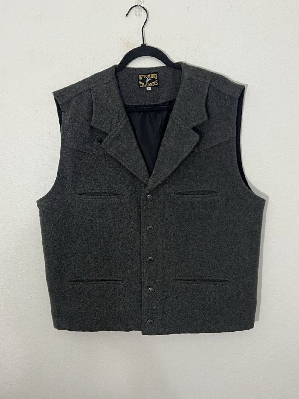 Wyoming Traders Dark Gray Wool Western Cowboy Vest Button Up Size XL